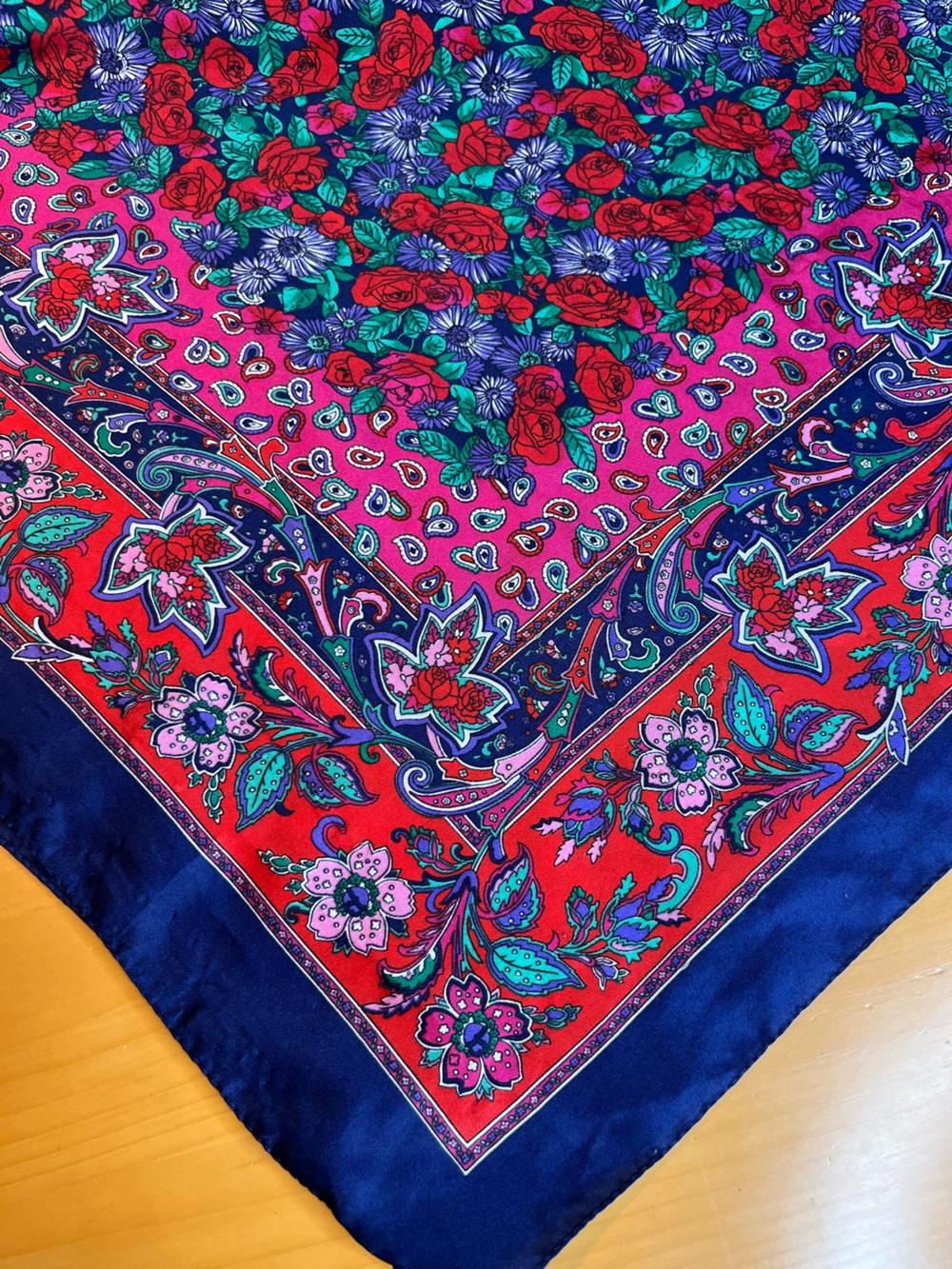 Floral Paisley and Roses Italian Silk-Feel Scarf 28 square